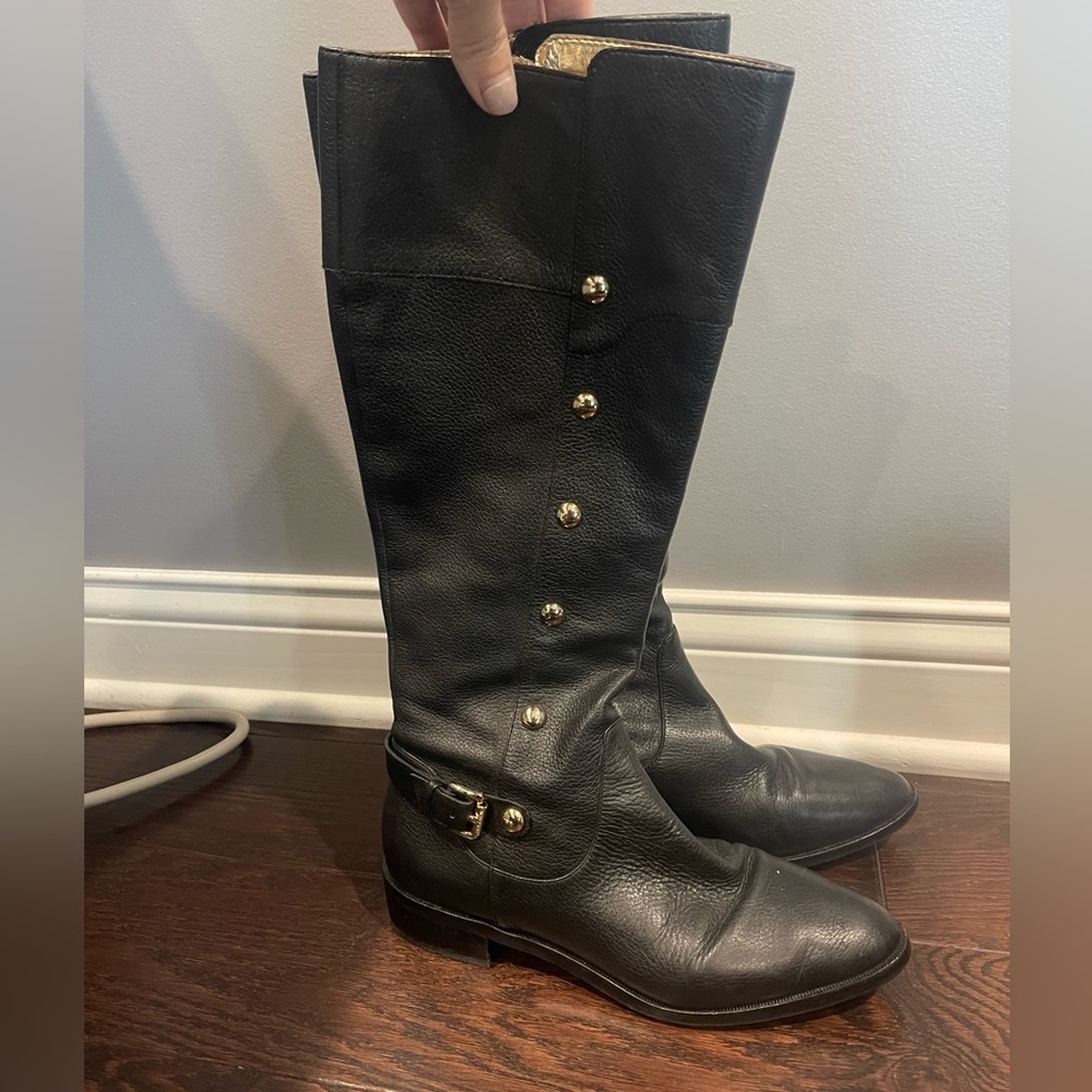 KORS Michael Kors • Carney Riding Boot black leather gold studs tall knee 7M